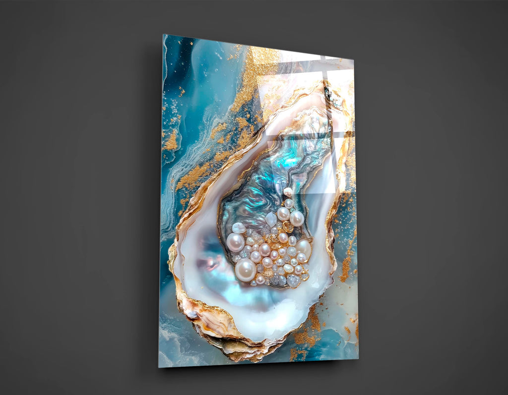 Golden Oyster Pearls Marble Glass Wall Art close-up