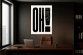 Bold OH! Typography Glass Wall Art in a living room interior