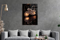 Golden Blueprint Motorcycle Glass Wall Art in a living room interior