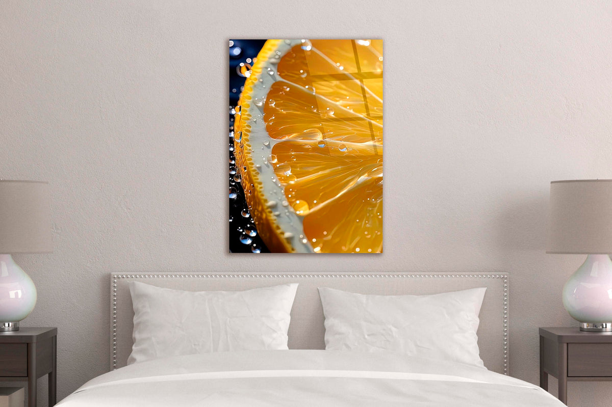 Lemon Slice Macro Glass Wall Art in a modern interior