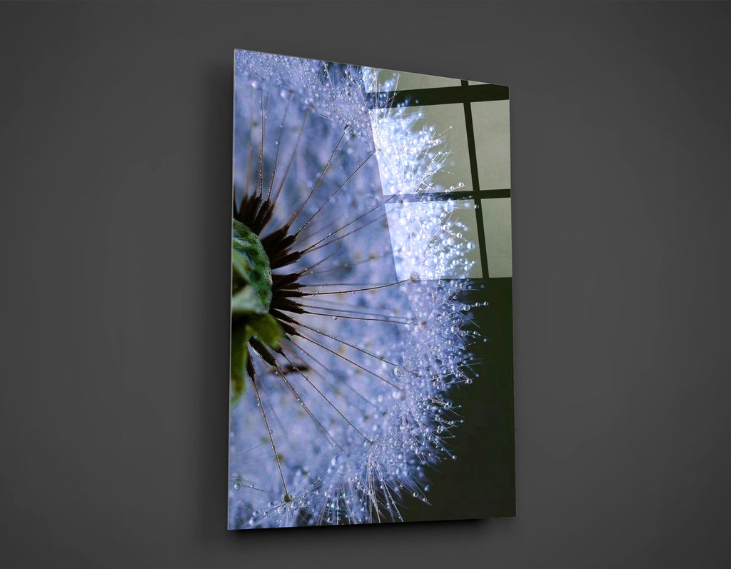 Lavender Dandelion Macro Glass Wall Art close-up