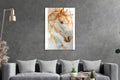 Gold Marble Horse Glass Wall Art in a living room interior