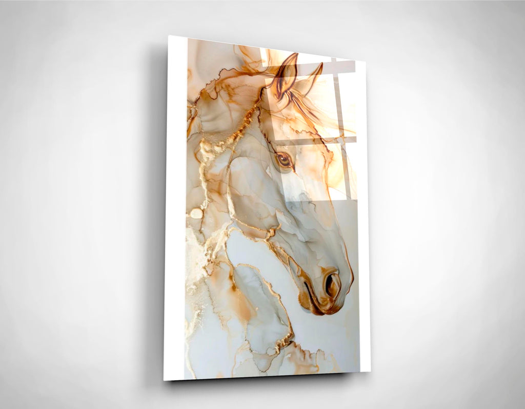 Gold Marble Horse Glass Wall Art close-up