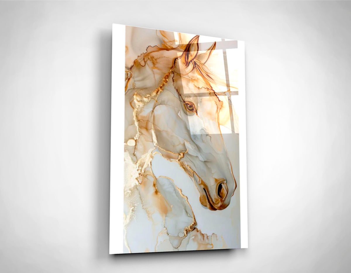 Gold Marble Horse Glass Wall Art close-up