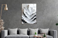 White Impasto Mountains Glass Wall Art in a living room interior