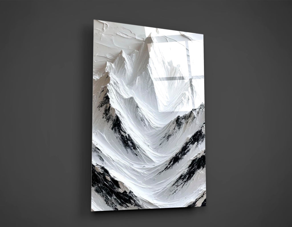 White Impasto Mountains Glass Wall Art close-up