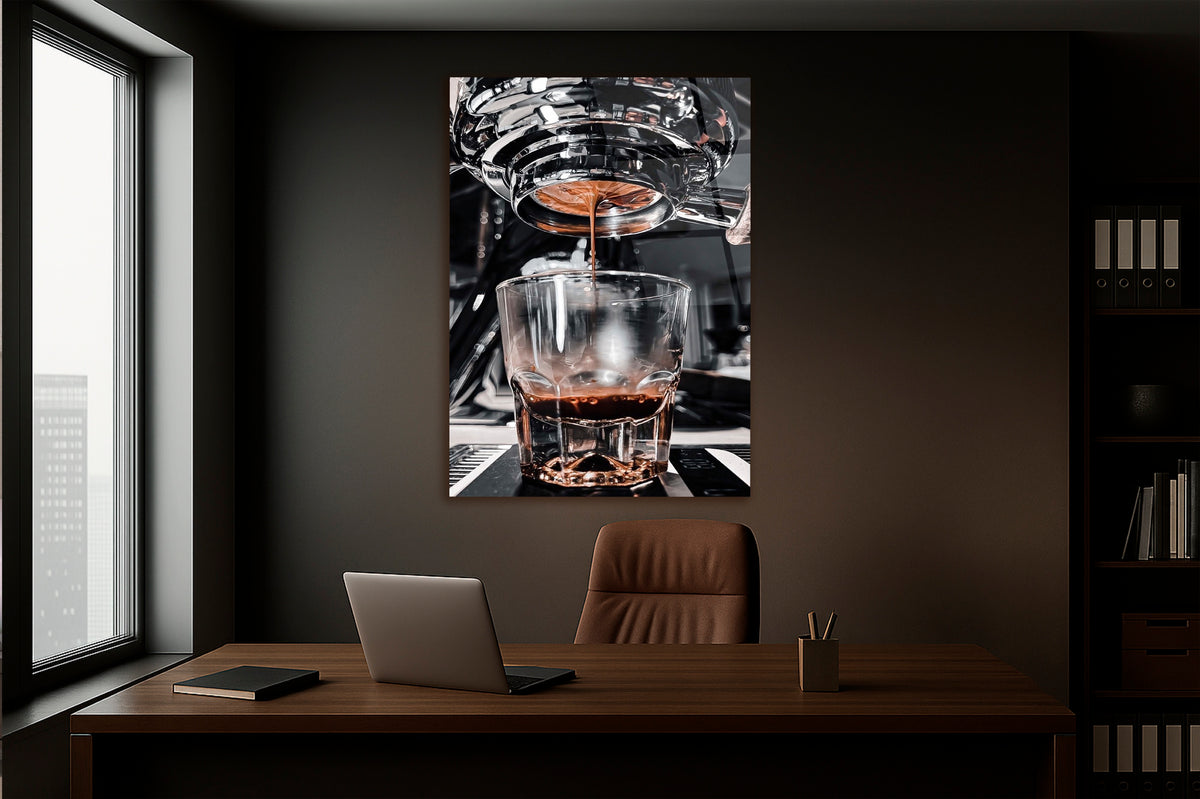 Monochrome Espresso Shot Glass Wall Art on the wall