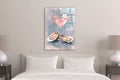 Pink Martini and Oysters Glass Wall Art in a living room interior