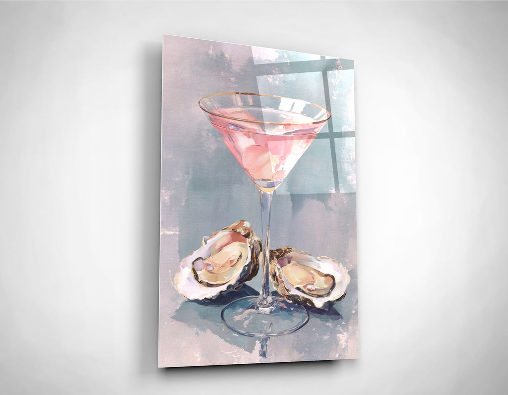 Pink Martini and Oysters Glass Wall Art close-up