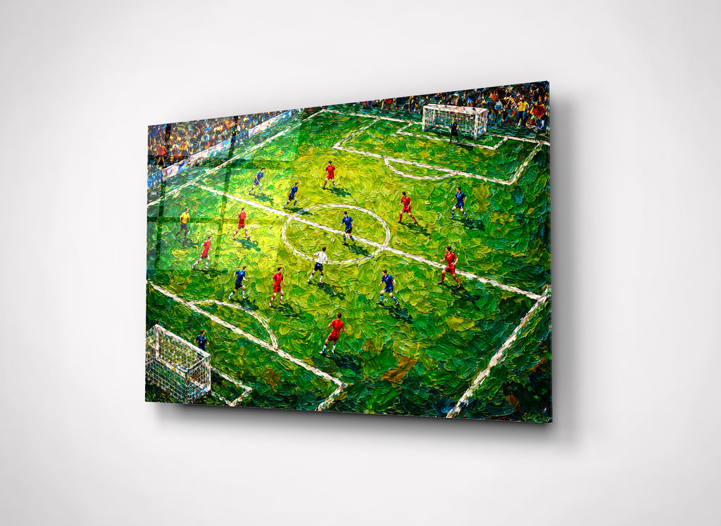 Impasto Soccer Match Glass Wall Art close-up