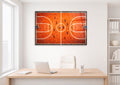 Aerial Basketball Court Impasto Glass Wall Art in a living room interior