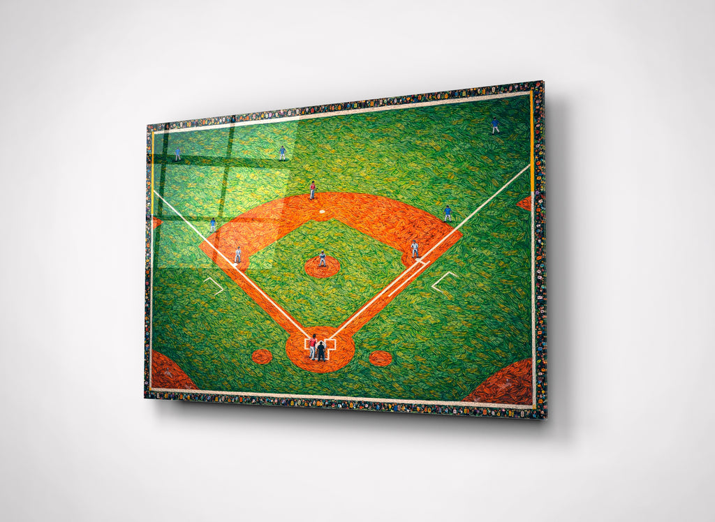 Aerial Baseball Diamond Impasto Glass Wall Art close-up
