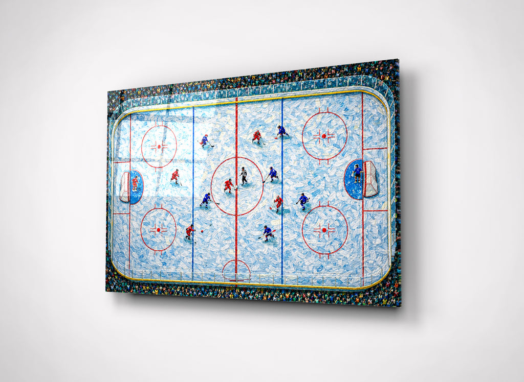 Aerial Hockey Rink Impasto Glass Wall Art close-up