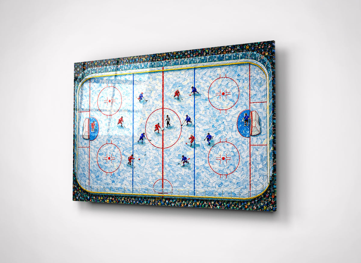 Aerial Hockey Rink Impasto Glass Wall Art close-up