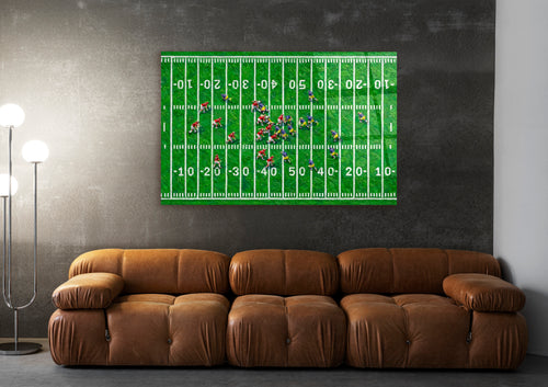 Aerial American Football Field Glass Wall Art in a modern interior