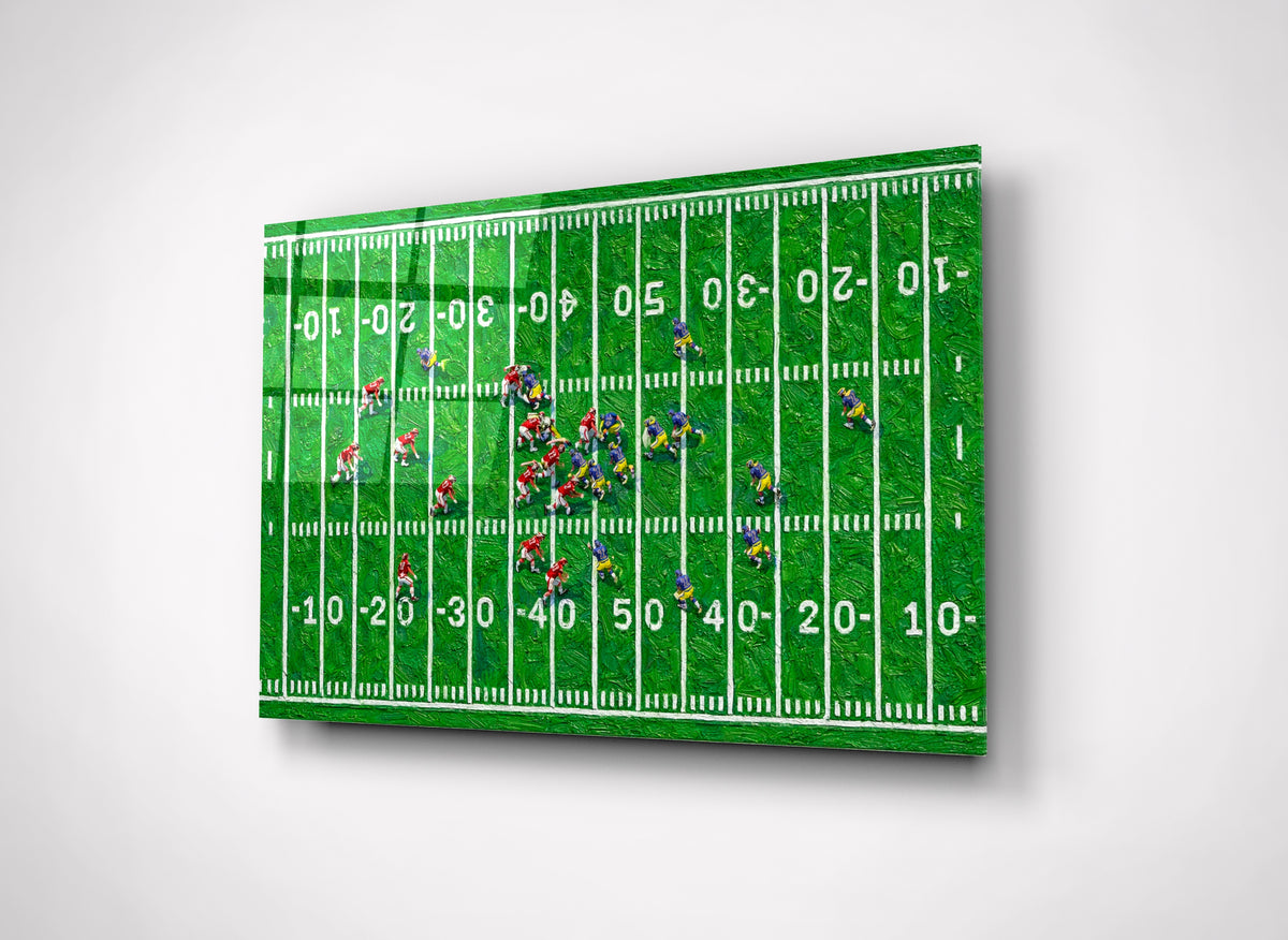 Aerial American Football Field Glass Wall Art close-up