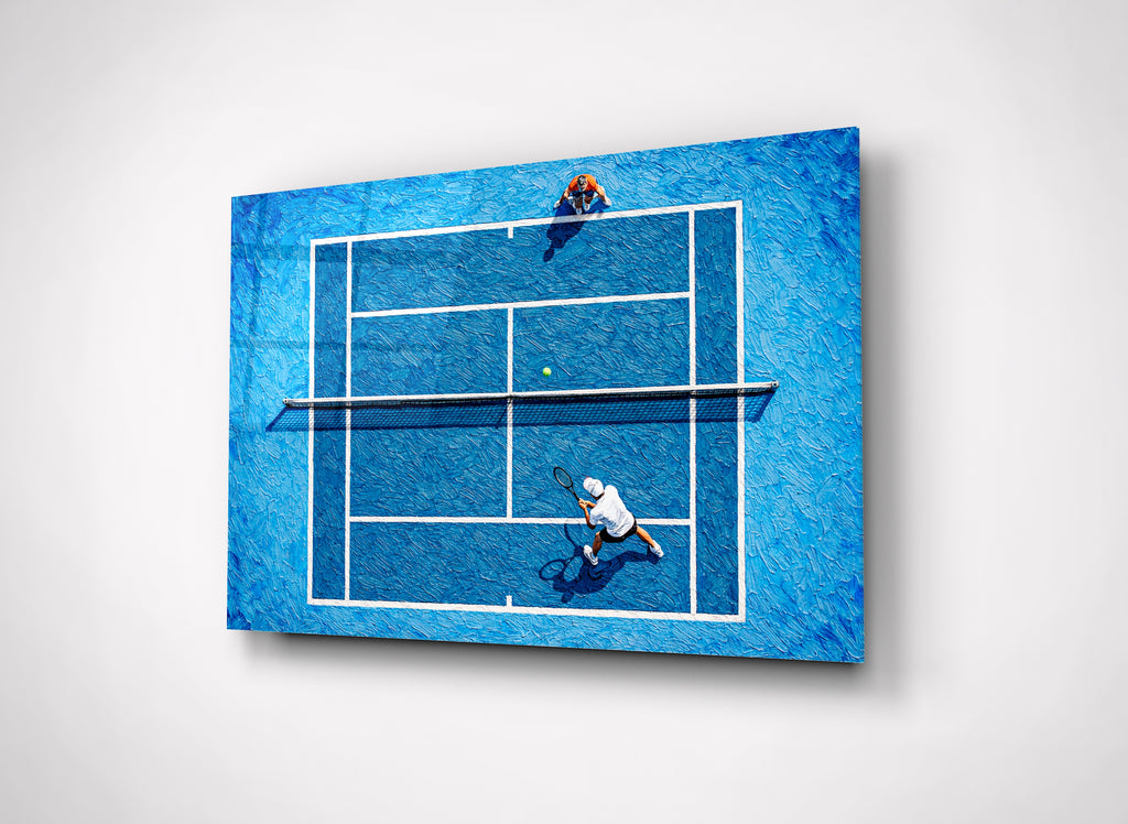 Aerial Tennis Court Impasto Glass Wall Art close-up