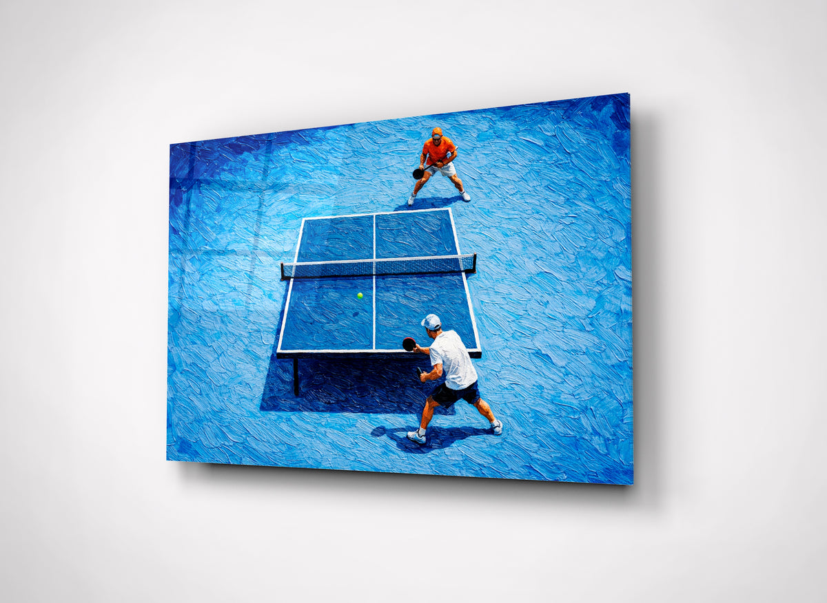 Impasto Table Tennis Match Glass Wall Art close-up