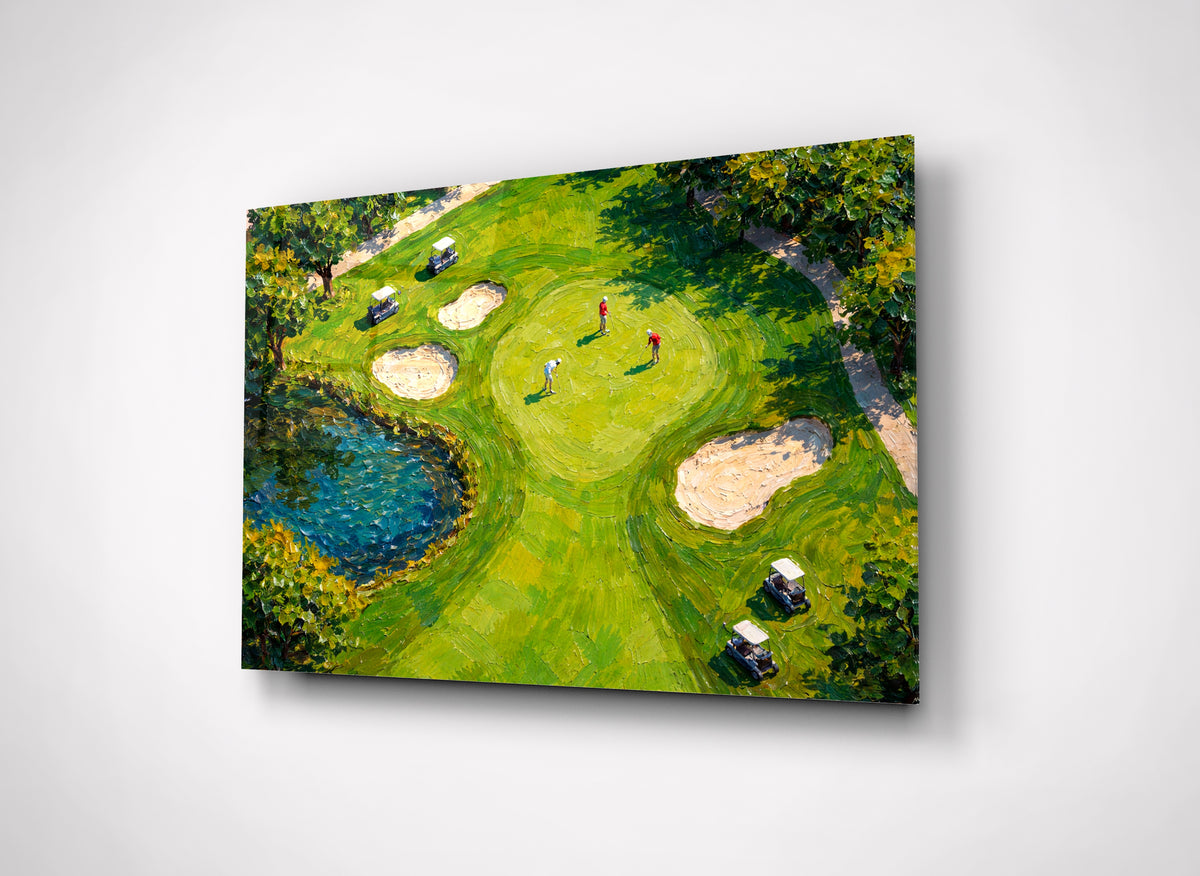 Aerial Golf Course Impasto Glass Wall Art close-up