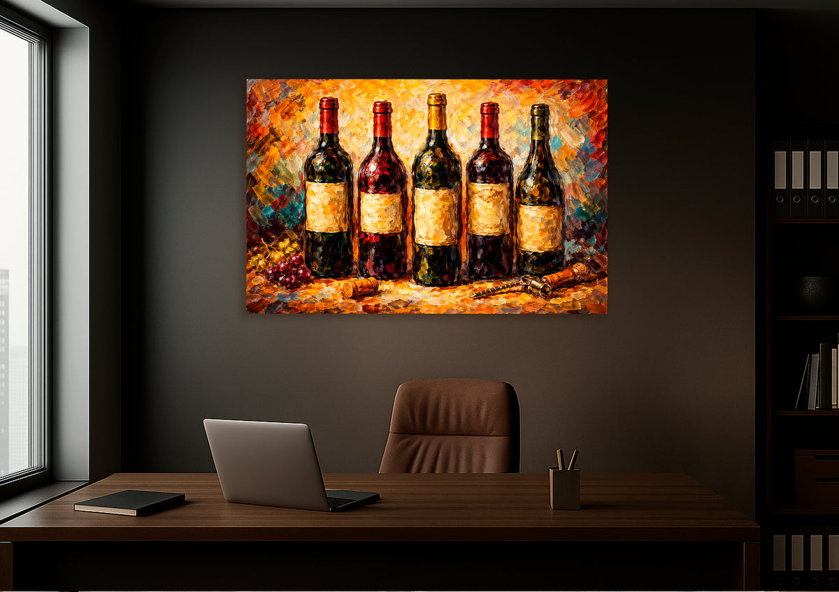 Vintage Wine Bottles Painting Glass Wall Art on the wall