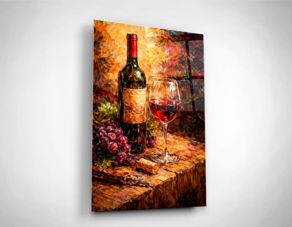 Red Wine and Grapes Still Life Glass Wall Art close-up