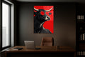 Cool Black Bull in Red Sunglasses Glass Wall Art in a living room interior