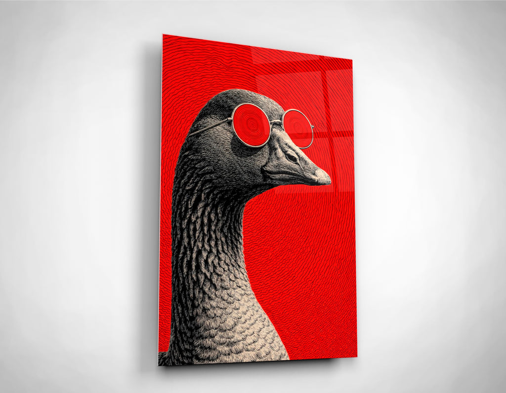 Goose in Red Sunglasses Pop Art Glass Wall Art close-up