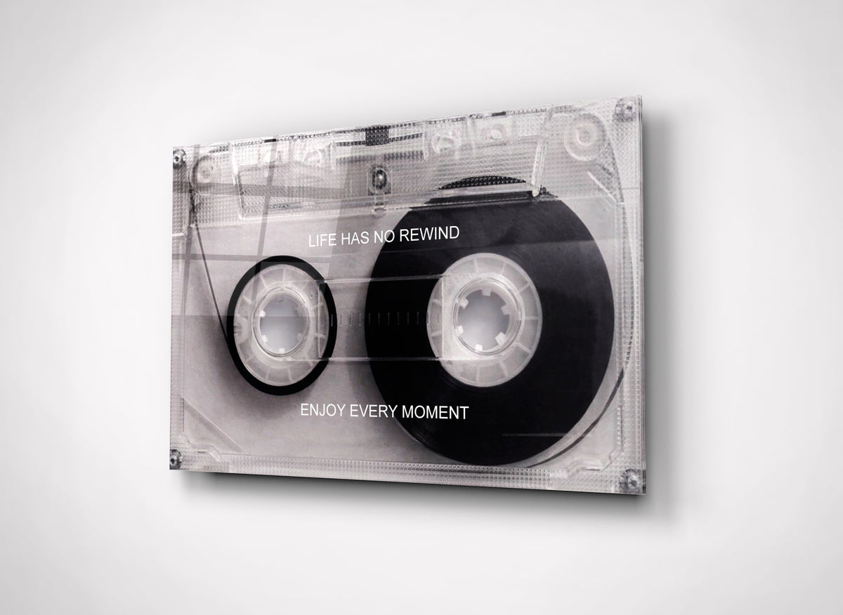 Life Has No Rewind Cassette Tape Glass Wall Art close-up