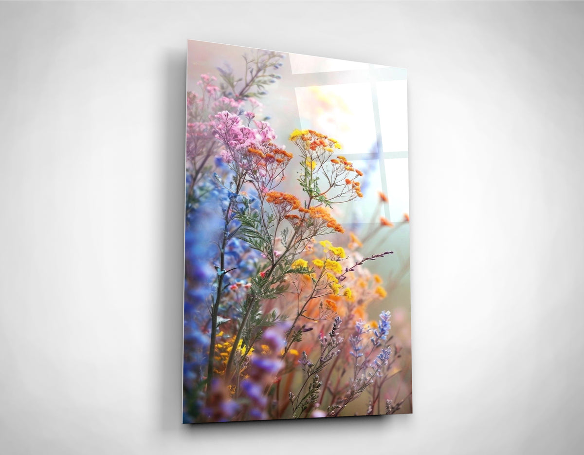 Soft Pastel Wildflowers Glass Wall Art close-up