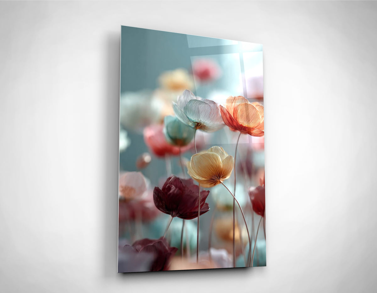 Translucent Poppy Flowers Glass Wall Art close-up