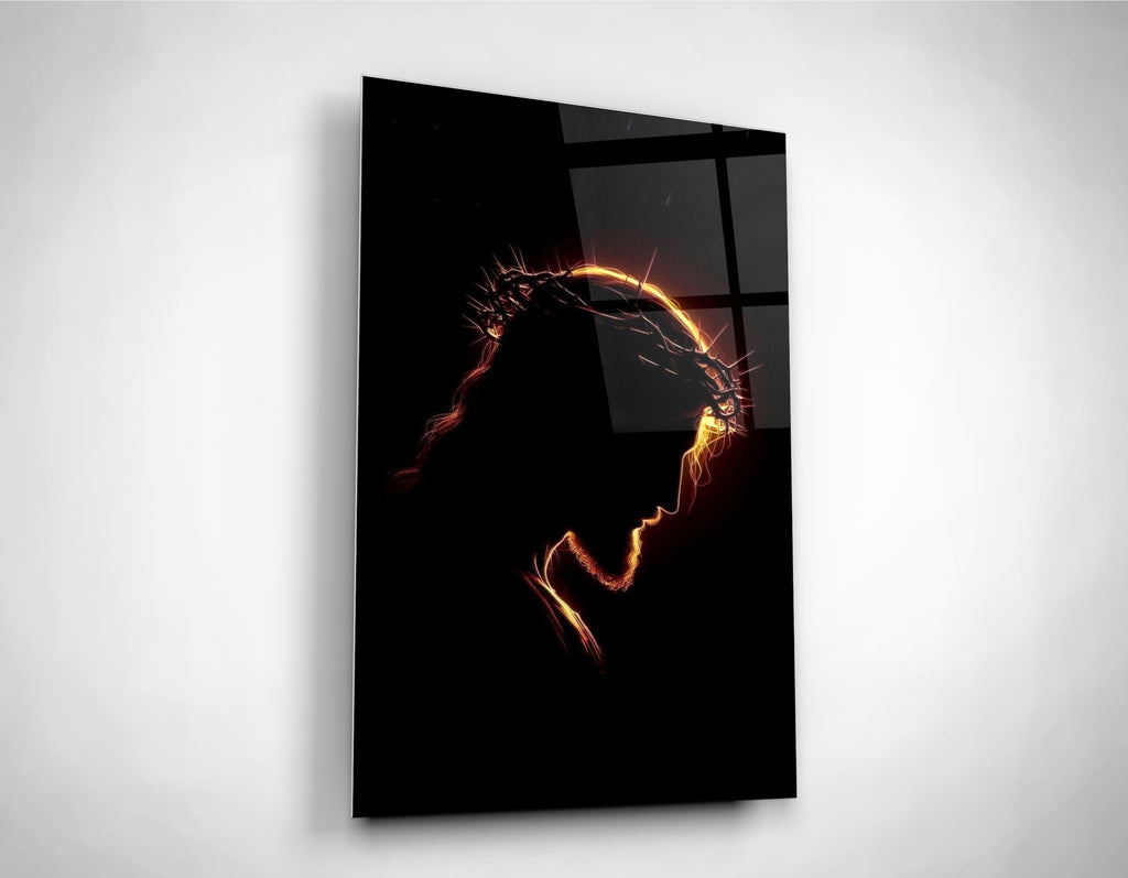 Jesus Crown of Thorns Silhouette Glass Wall Art close-up