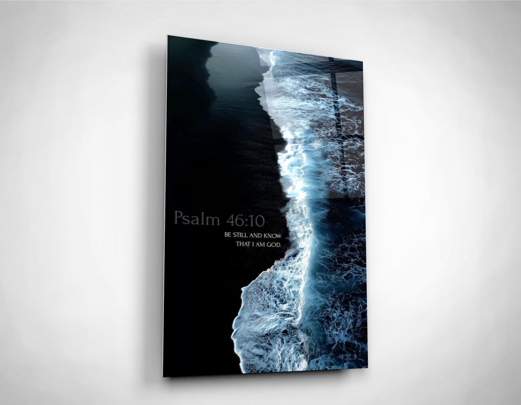 Psalm 46:10 Be Still Ocean Shore Glass Wall Art close-up