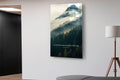 All Things Are Possible Misty Mountain Glass Wall Art in a living room interior