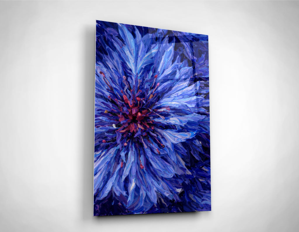 Blue Cornflower Close-Up Glass Wall Art close-up