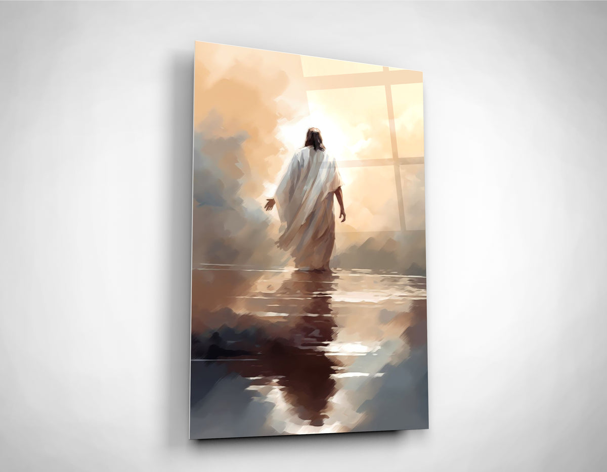 Jesus Walking on Water Glass Wall Art close-up