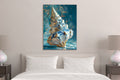 Blue and Gold Porcelain Seashell Glass Wall Art in a living room interior