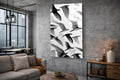 Black and White Flying Birds Glass Wall Art in a living room interior