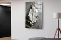 White Sculpted Leaf Relief Glass Wall Art in a living room interior