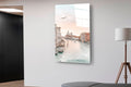 Venice Grand Canal at Dawn Glass Wall Art in a living room interior