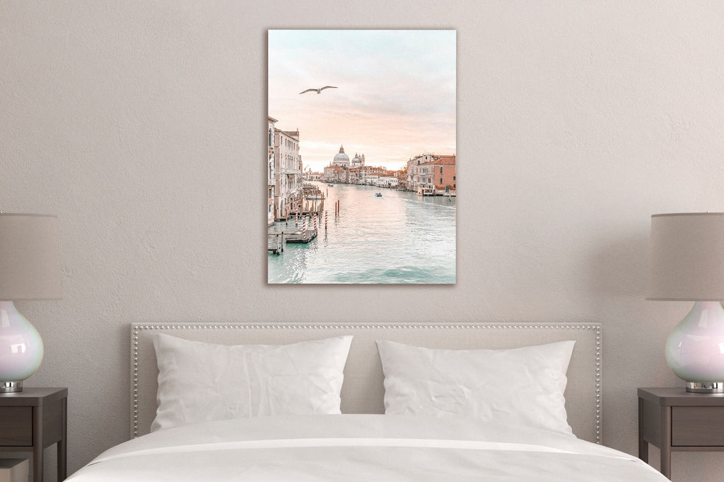 Venice Grand Canal at Dawn Glass Wall Art in a modern interior