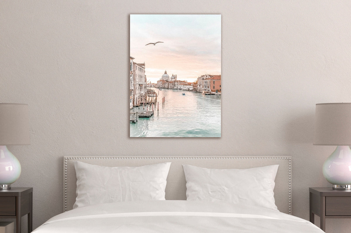 Venice Grand Canal at Dawn Glass Wall Art in a modern interior