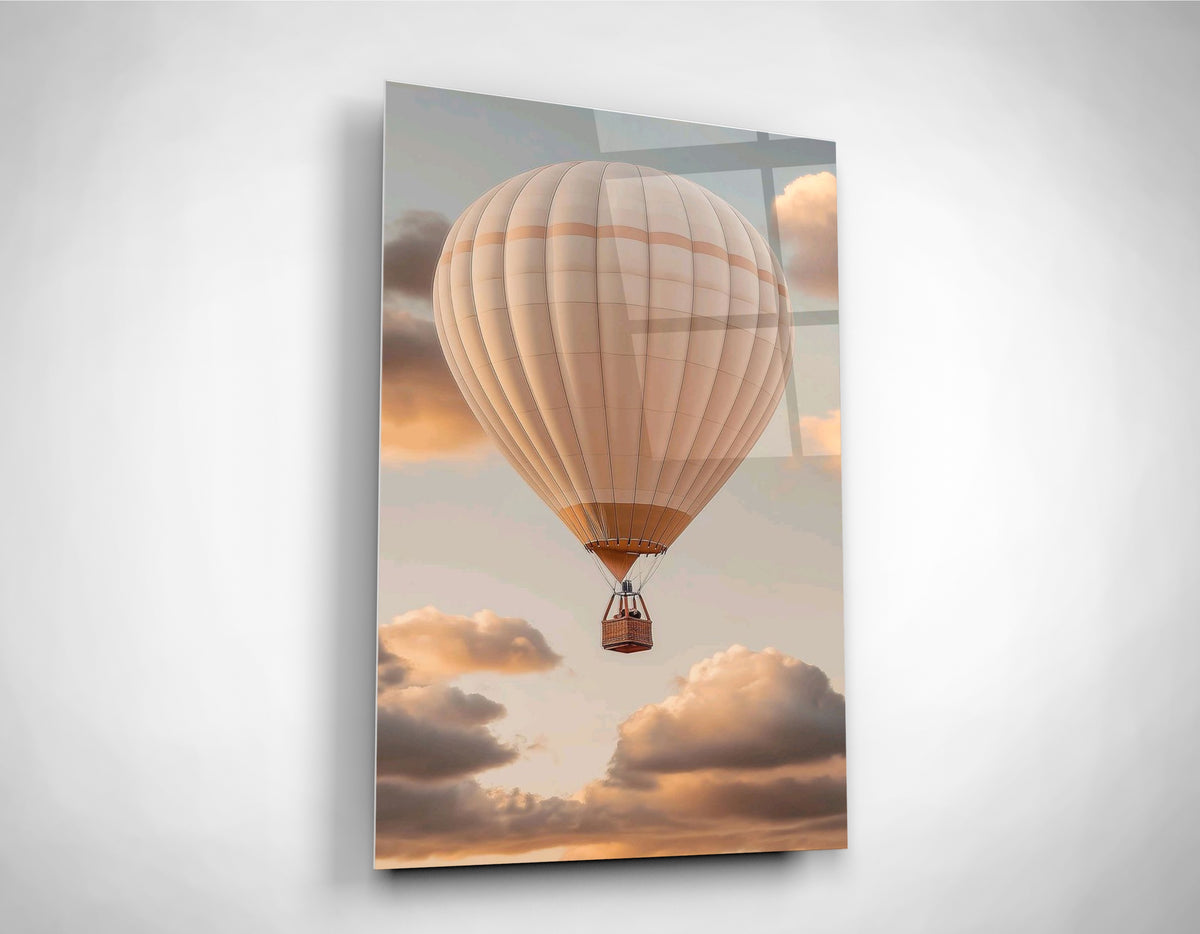 Hot Air Balloon in Peach Clouds Glass Wall Art close-up