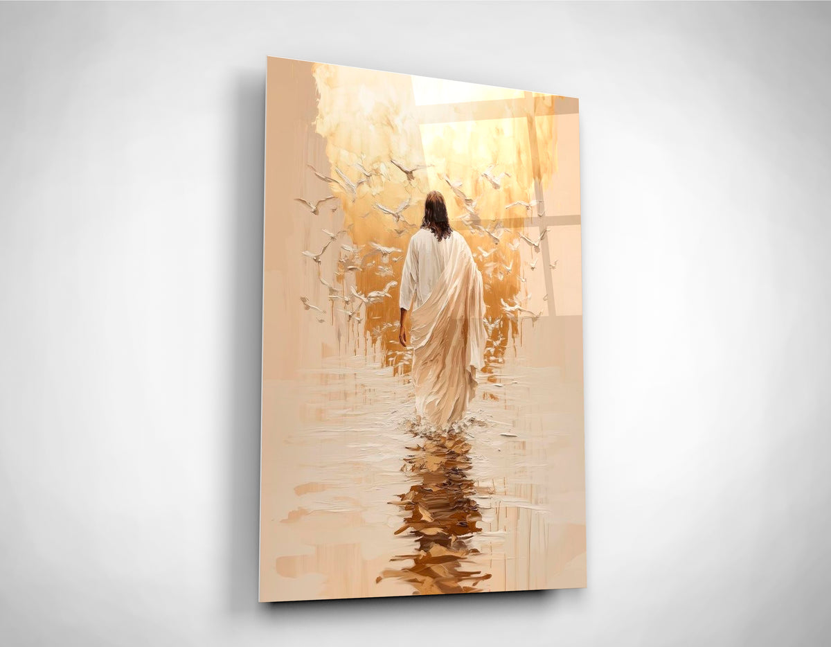 Jesus Walking on Water Glass Wall Art close-up