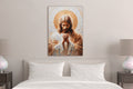 Praying Jesus Golden Halo Glass Wall Art in a living room interior