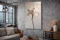 White Magnolia Blossom Glass Wall Art in a living room interior