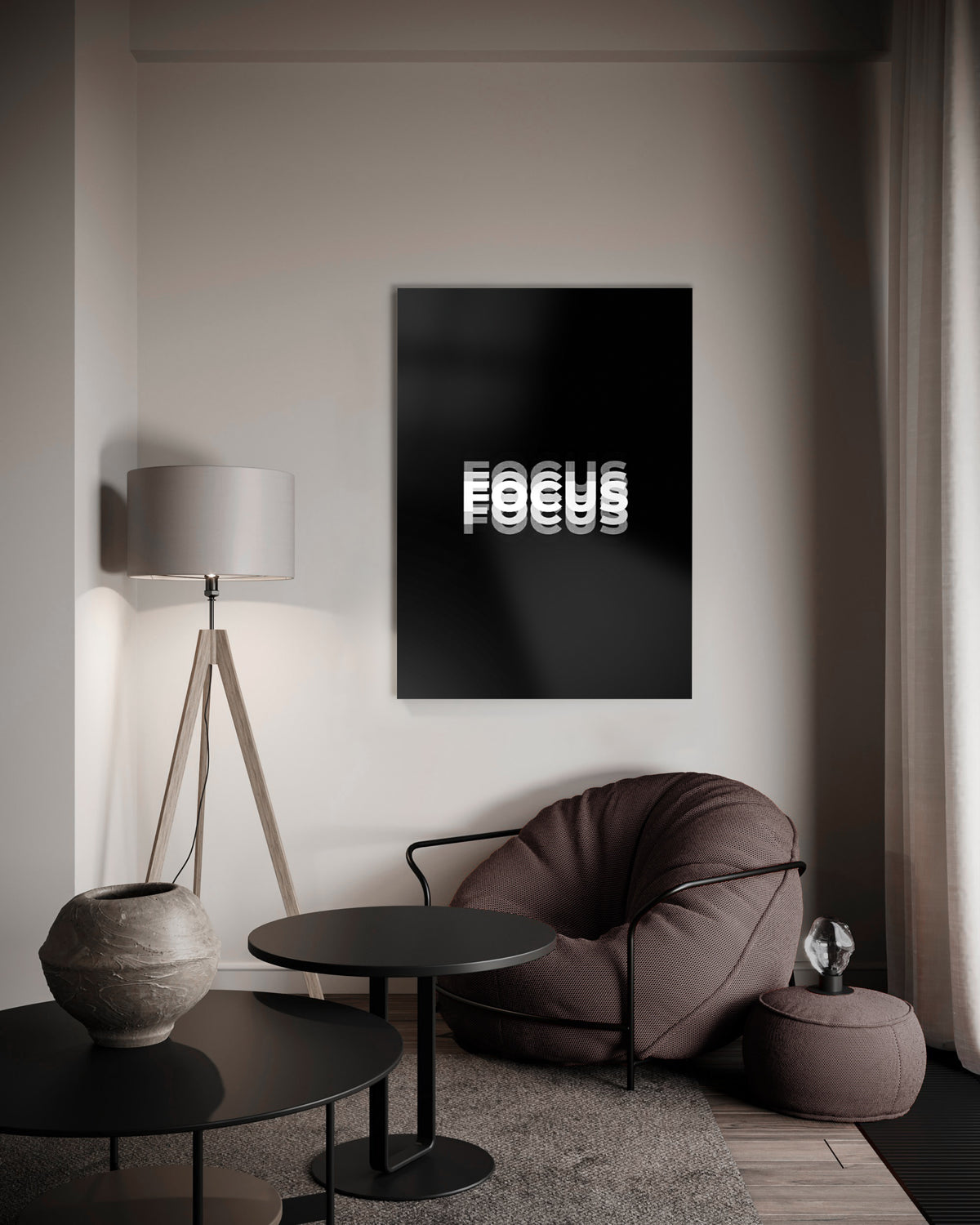 Focus Motivational Typography Glass Wall Art in a modern interior