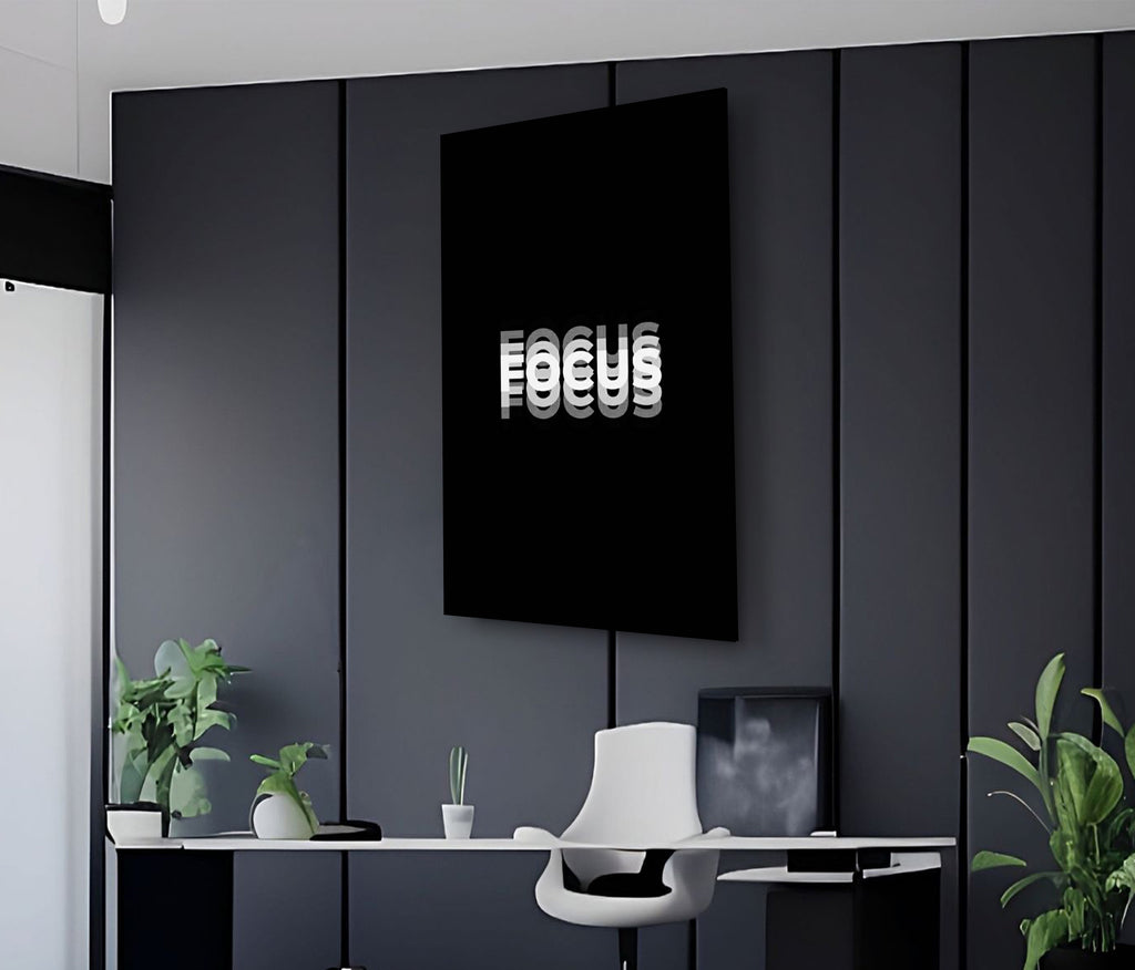 Focus Motivational Typography Glass Wall Art on the wall