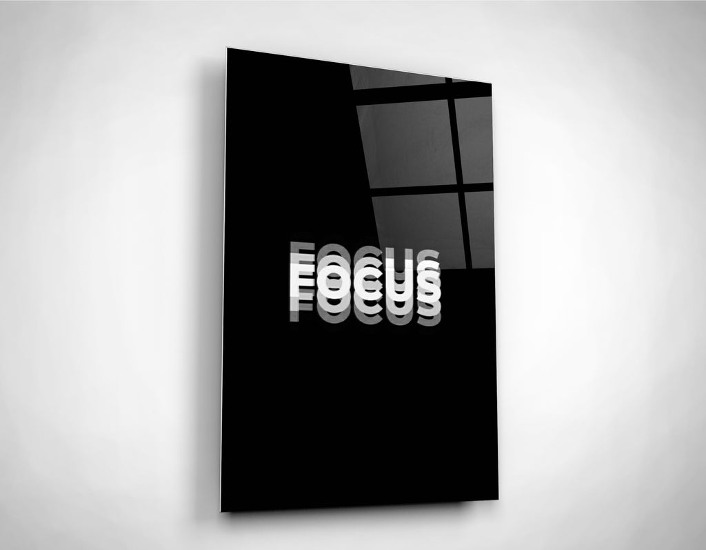 Focus Motivational Typography Glass Wall Art close-up