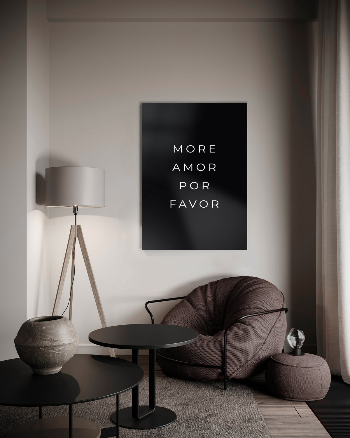 More Amor Por Favor Quote Glass Wall Art in a living room interior